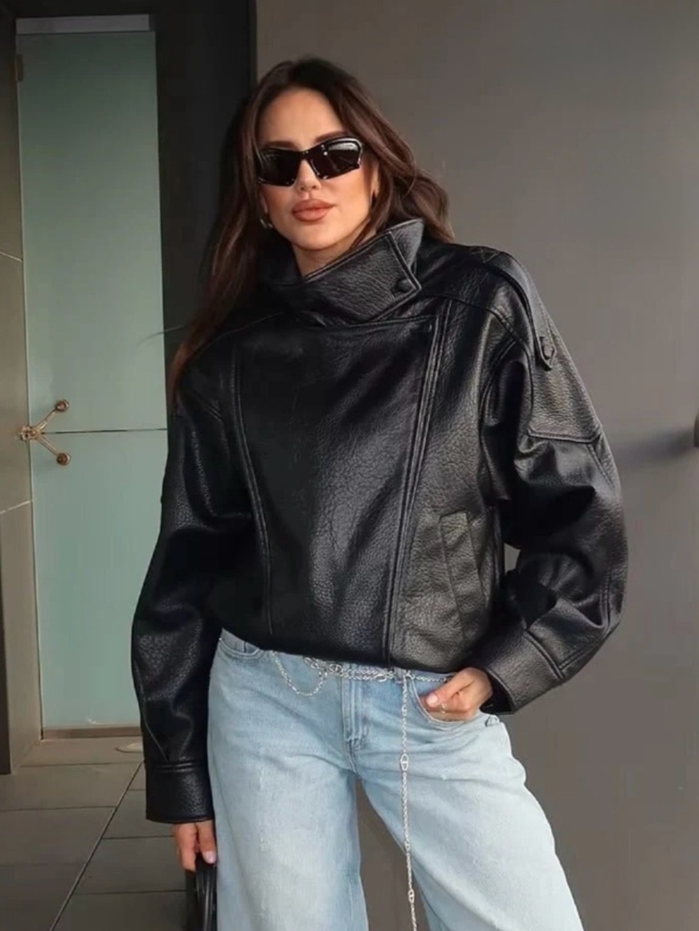 SOERA Black Faux Leather Bomber Jacket - Size Small